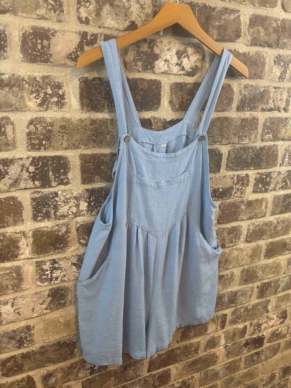 Light Blue Linen-Blend Pinafore Romper - Picture 2 of 9